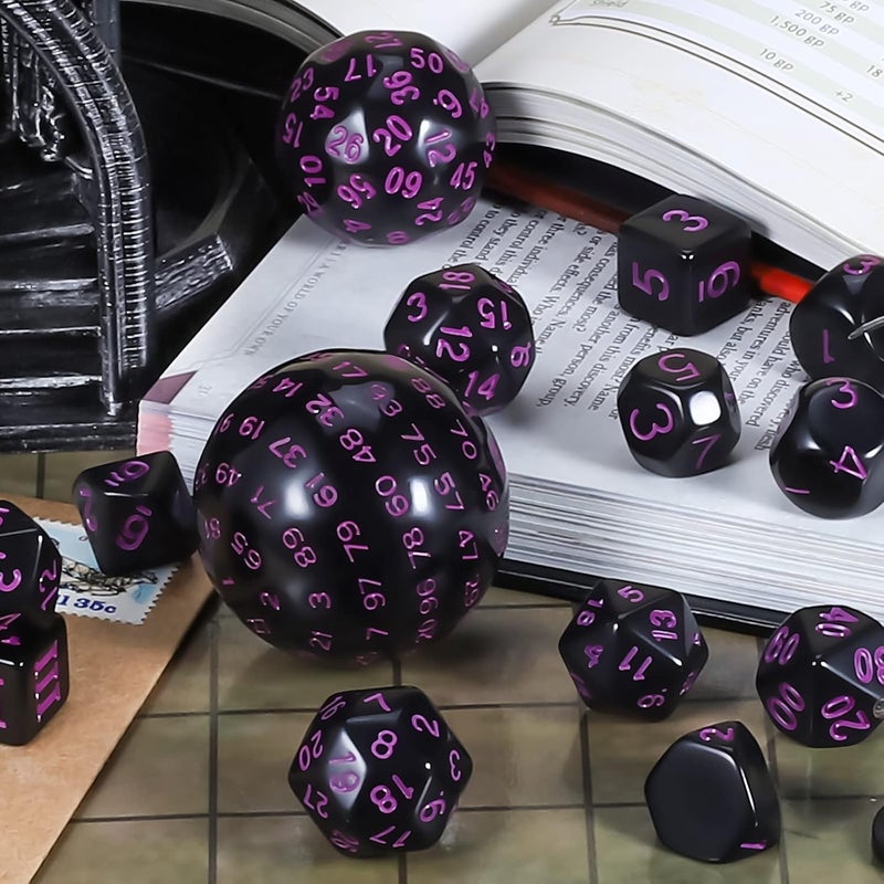 CiaraQ DND Polyhedral Dice Set (15pcs) D4-D100 Game Dice with Dice Bag for Dungeons and Dragons Role Playing Table Games (Black & Purple) - Image 5